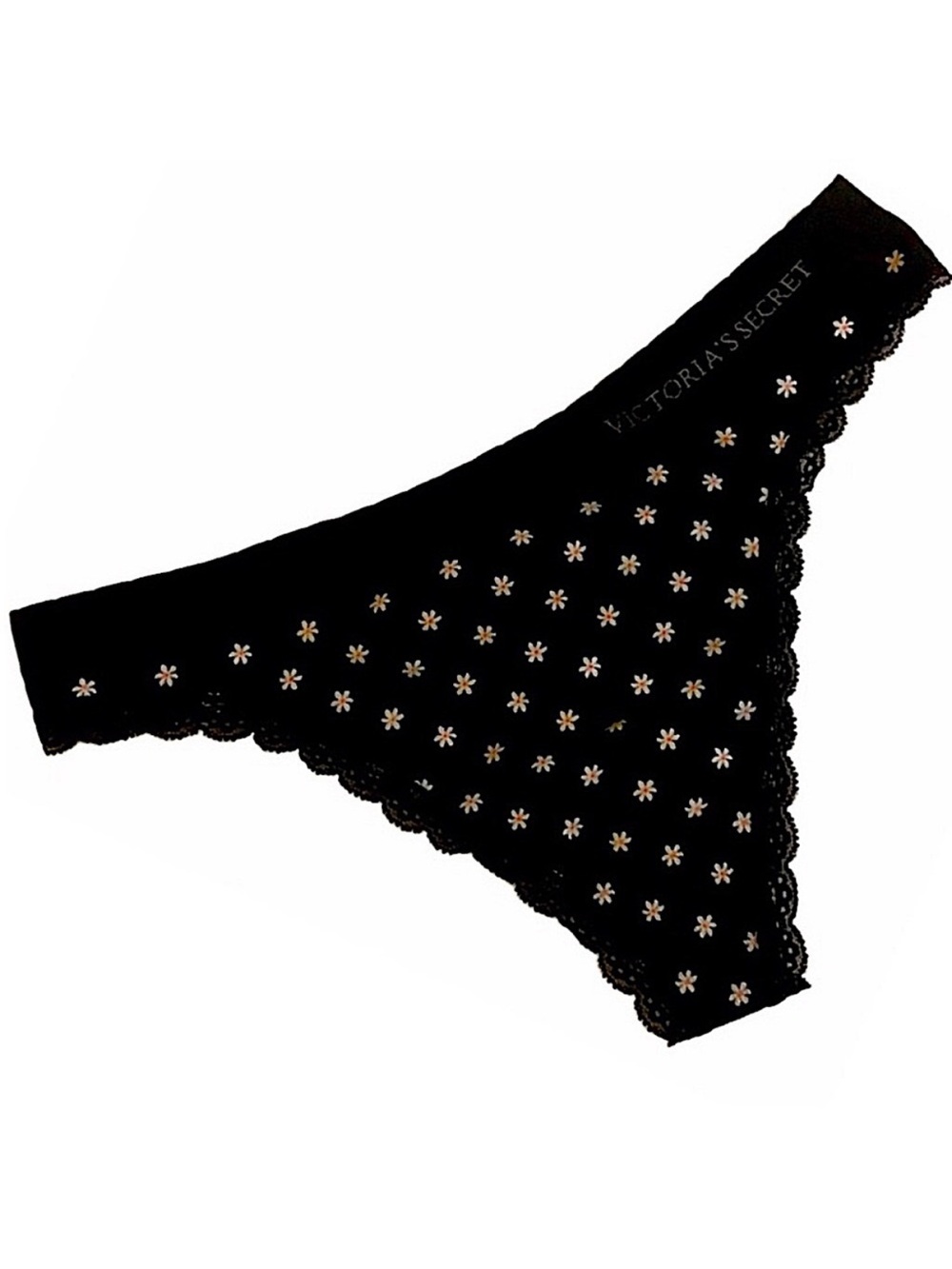 Victoria’s Secret Body by Victoria Seamless Thong with Lace Trim in Black Large
